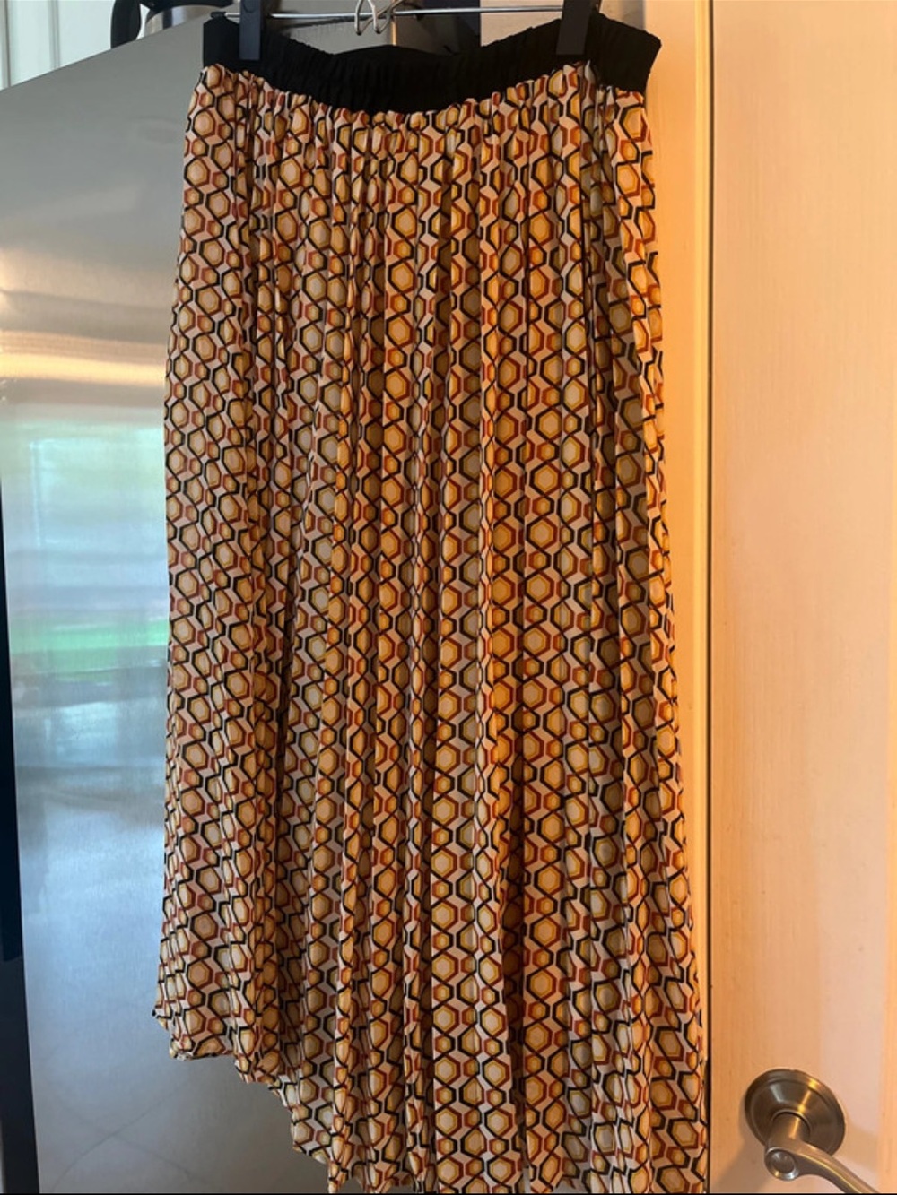 Geometric Print Maxi Skirt in Mustard and Brown